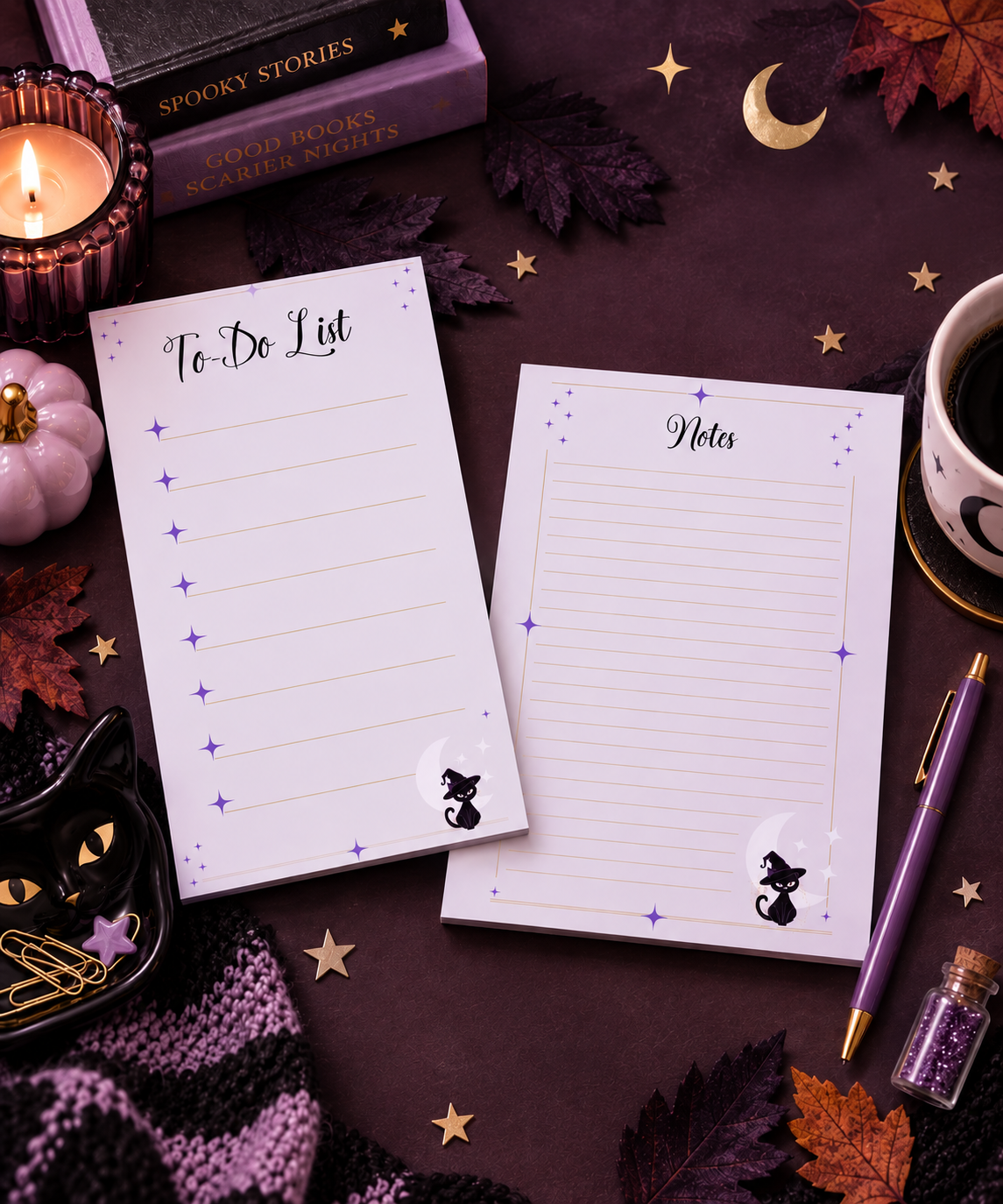 Black Cat Stationery Set — Notepad + To-Do List