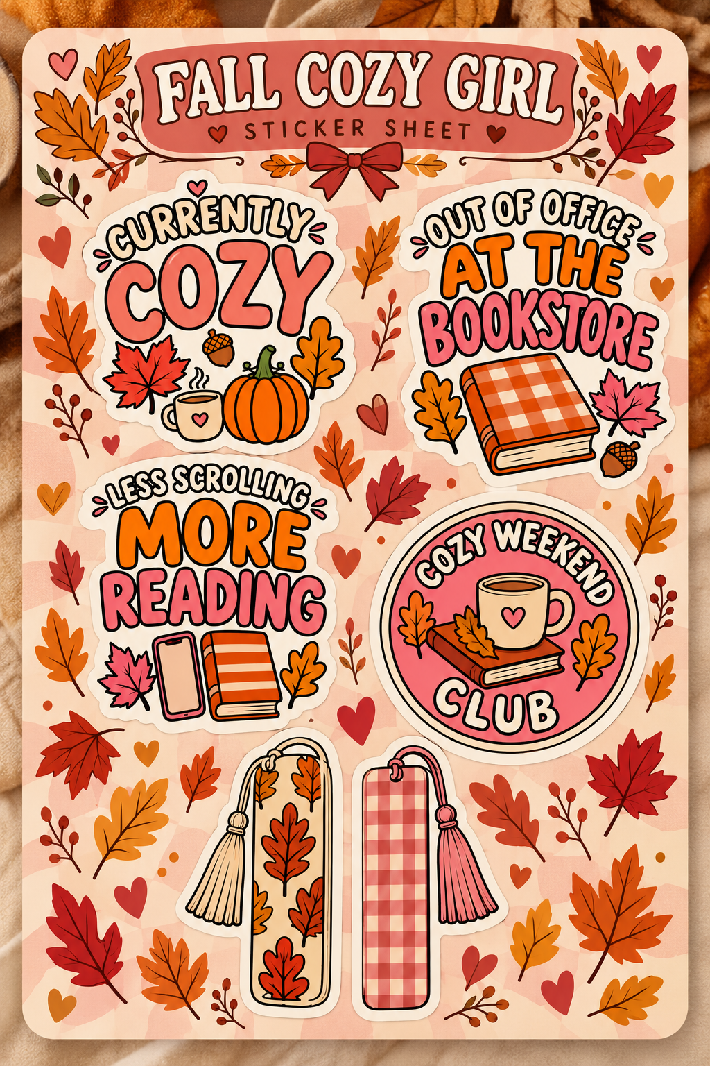 Fall Cozy Girl Sticker Sheet | Book Lover Fall Stickers